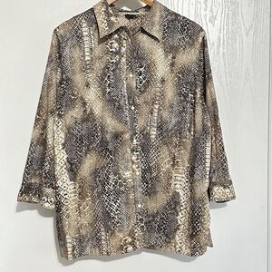 Lauren Ralph Lauren Shirt Top Snake Print 3/4 Sleeve Button Front Women Sz 1X